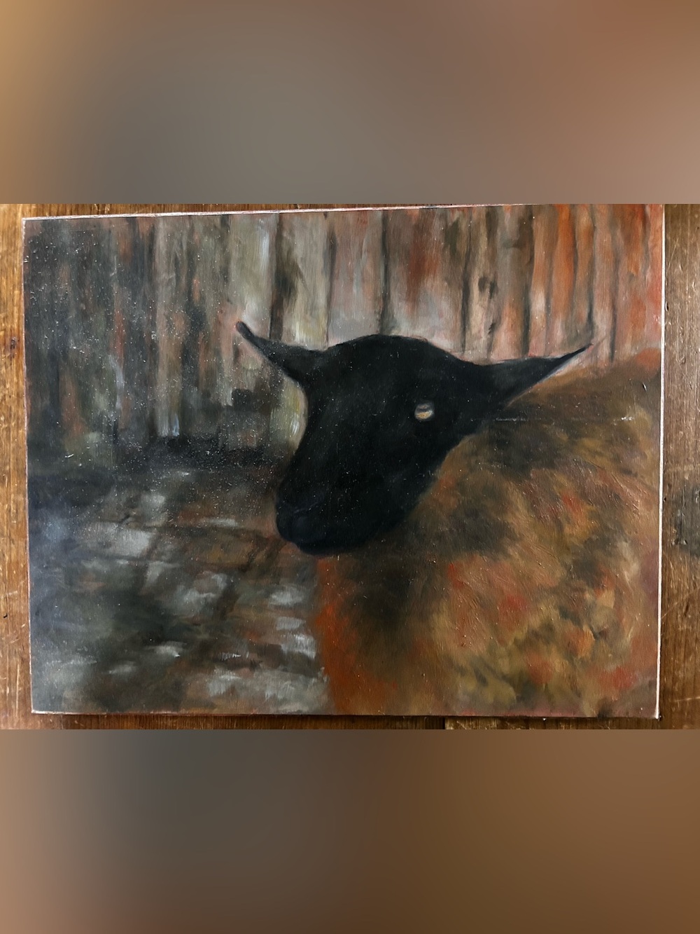 Original painting of a black-faced sheep.